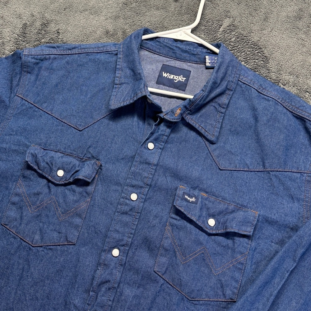 Wrangler Denim Snap Shirt Mens 2XT Blue Long Sleeve Western Pearl Snap Yoke